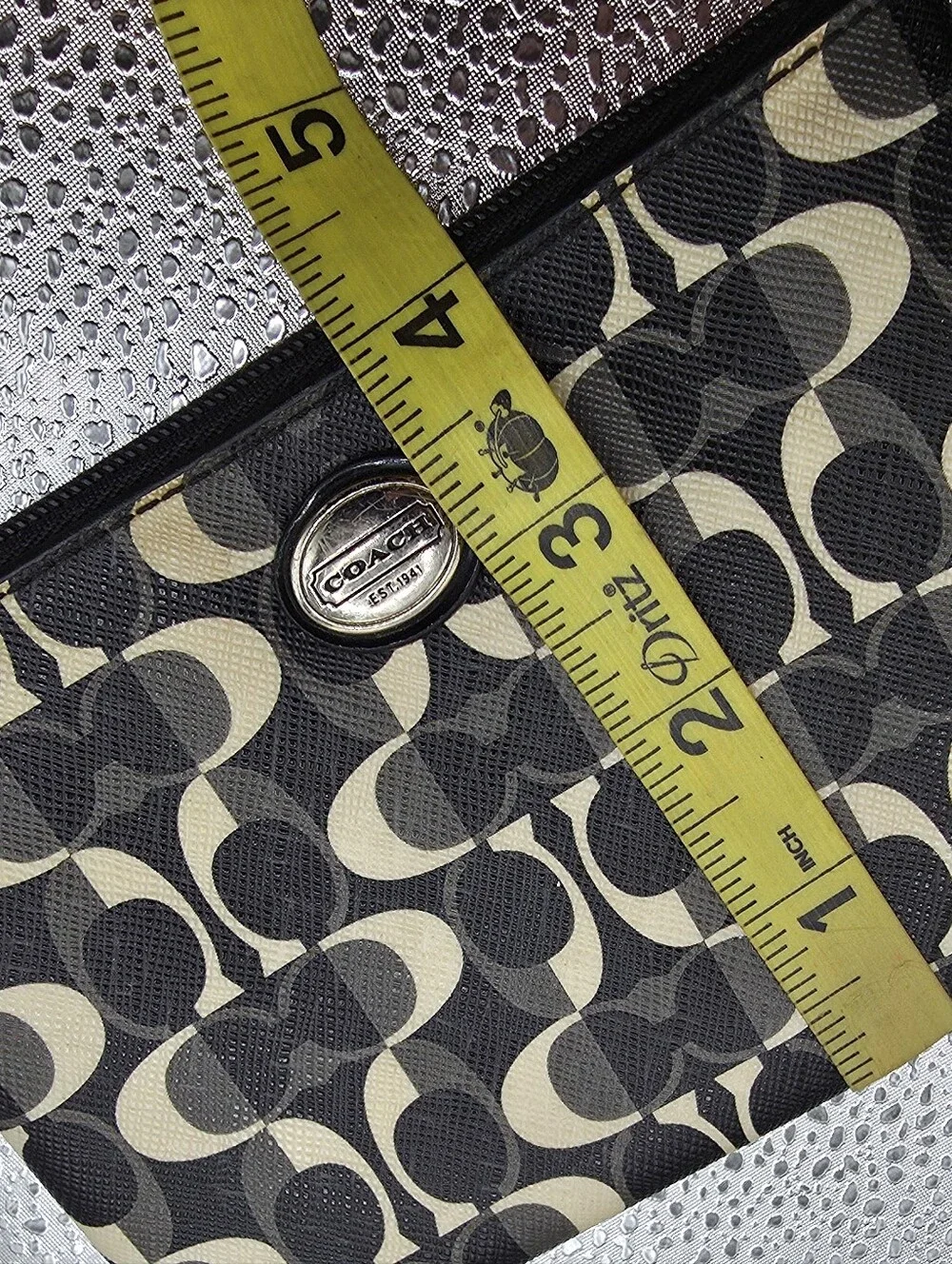 Coach Black & Tan Signature Zip Wristlet Wallet